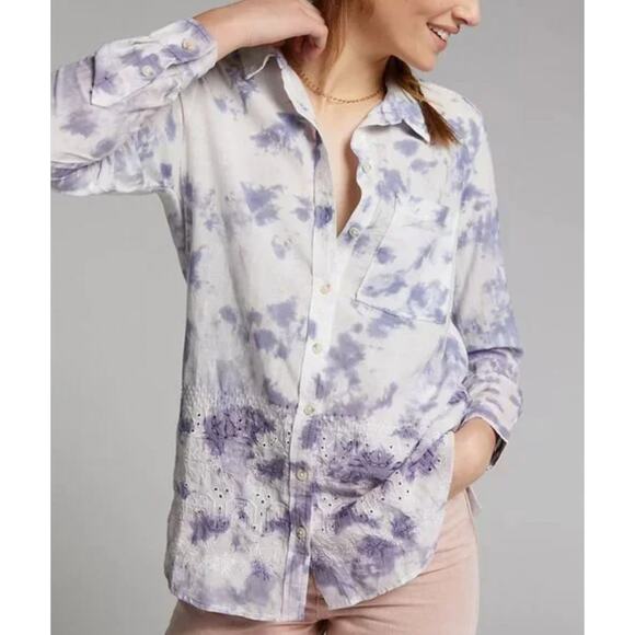Anthropologie Pilcro The Cate Tie Dye Ombre Button Down Shirt Size XS - Picture 2 of 12